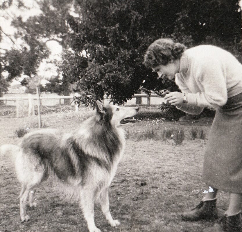 Miss Daphne Bowman with her dog 'Bruce' a much loved member of many camps